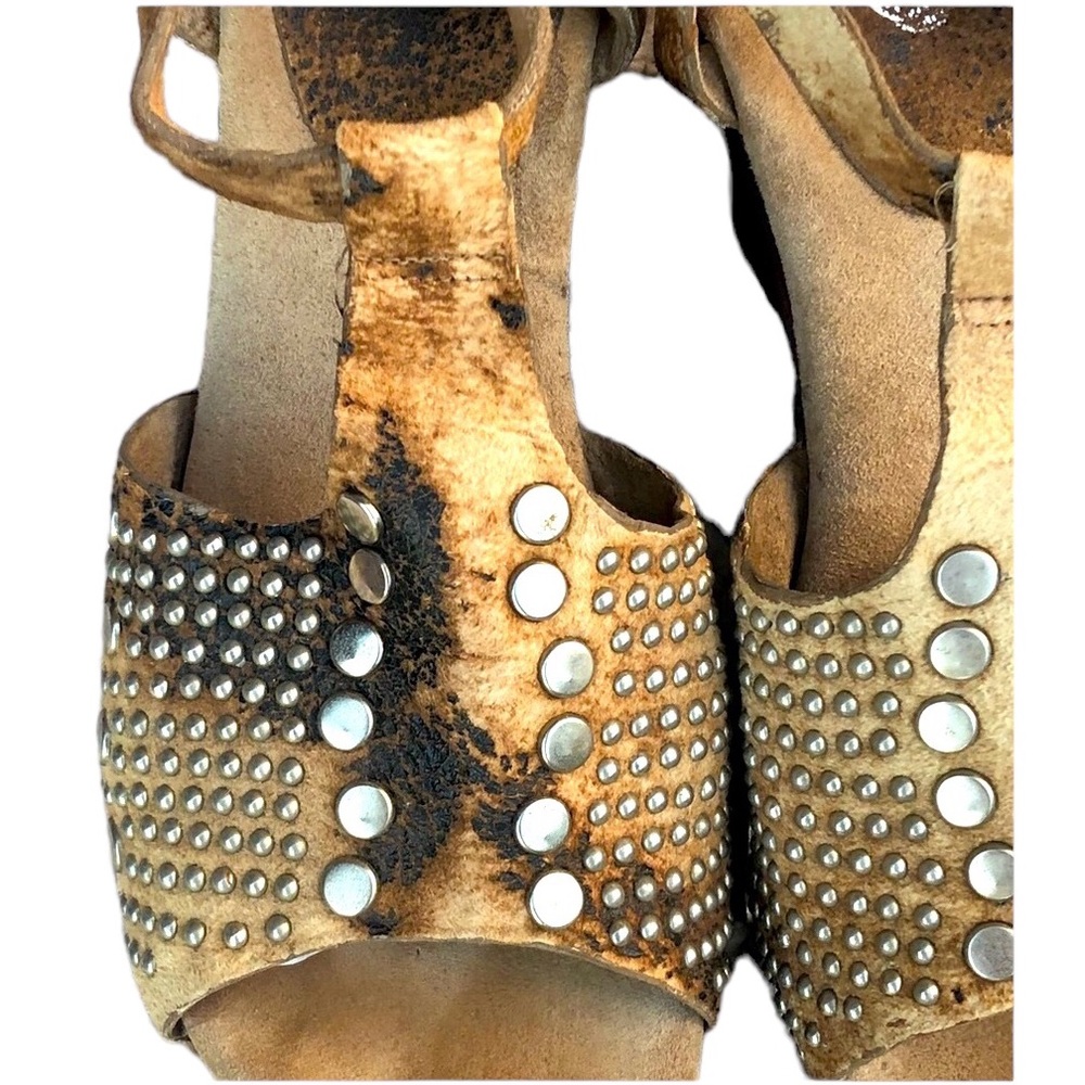 Calleen Cordero Brown and Tan Tie Dye Leather  Studded Platforms - Picture 13 of 14
